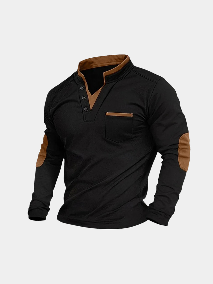 Owen | Herren Henley Langarmshirt Stehkragen Kontrast
