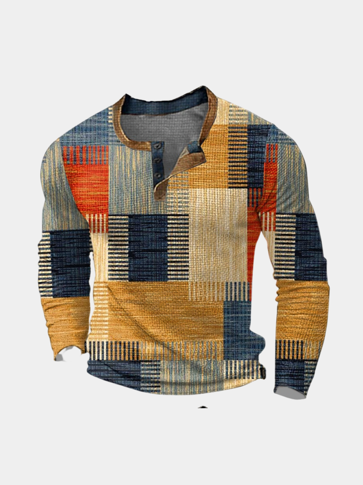Ruud | Herren Henley Langarmshirt Colorblock Karo Print