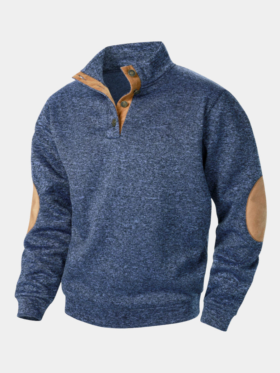 Casper | Herren Sweatshirt Stehkragen Ellbogenpatches Melange