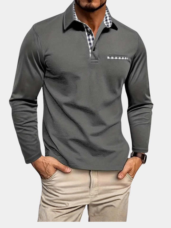 Wim | Herren Poloshirt Langarm Karo-Kragen Brusttasche