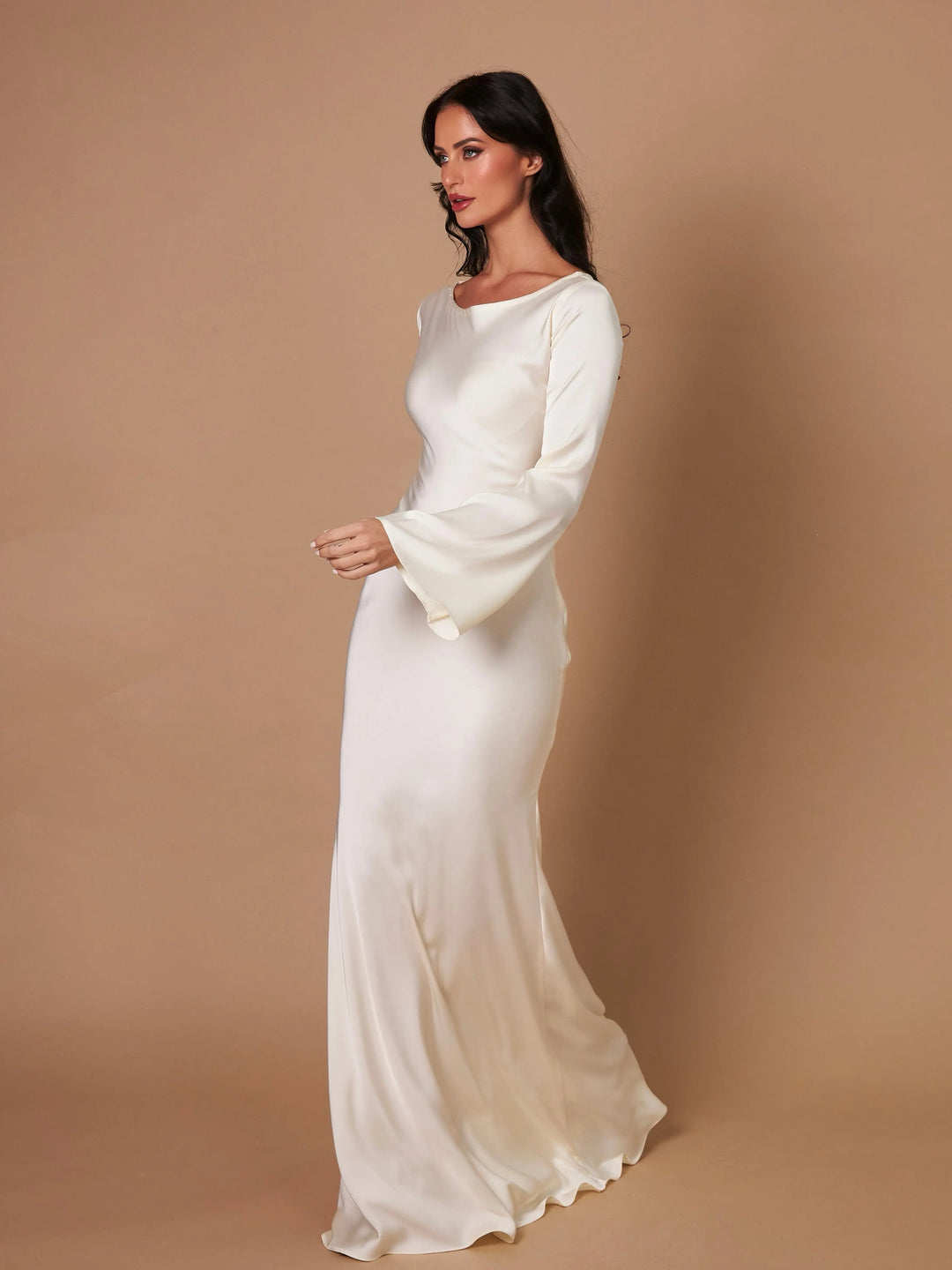 Adelgunde | Damen Langarm Maxikleid mit eleganter Silhouette - White - Image 10