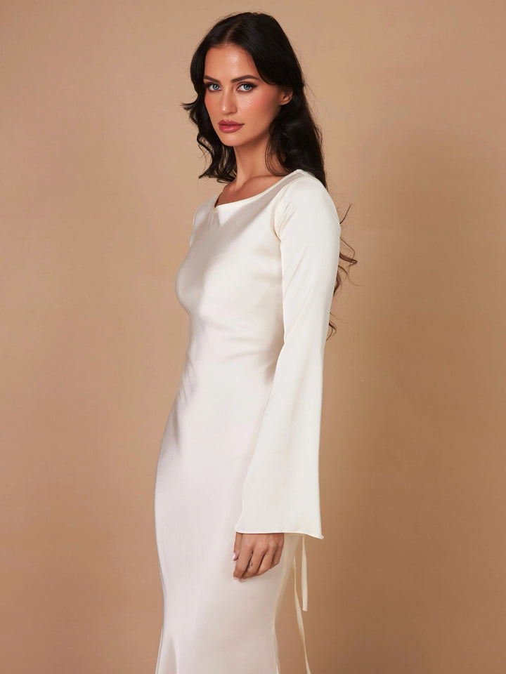 Adelgunde | Damen Langarm Maxikleid mit eleganter Silhouette - White - Image 12