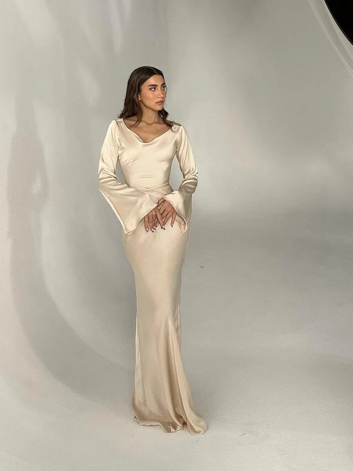 Adelgunde | Damen Langarm Maxikleid mit eleganter Silhouette - White - Image 17