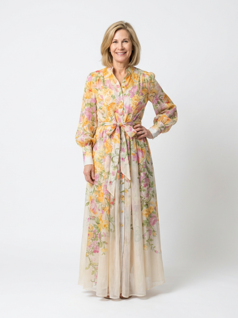 Adelheid | Damen Blumen Maxikleid mit Langarm - Floral - Image 1
