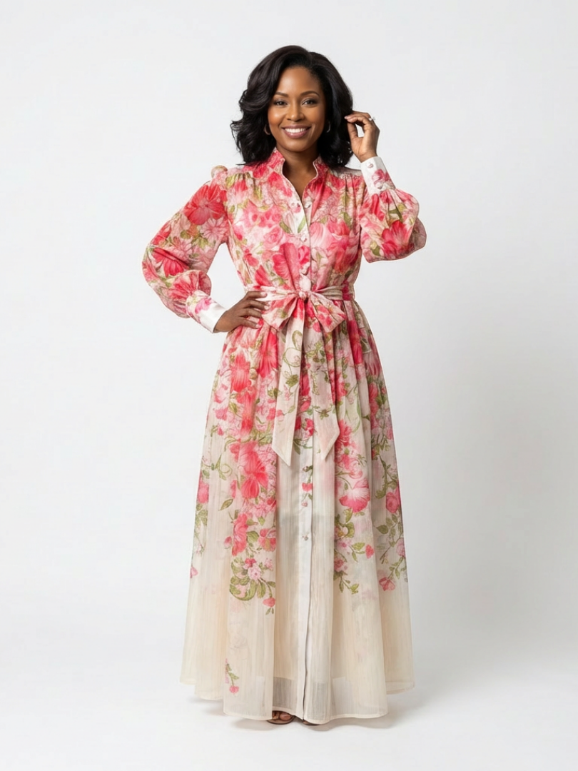 Adelheid | Damen Blumen Maxikleid mit Langarm - Floral - Image 5
