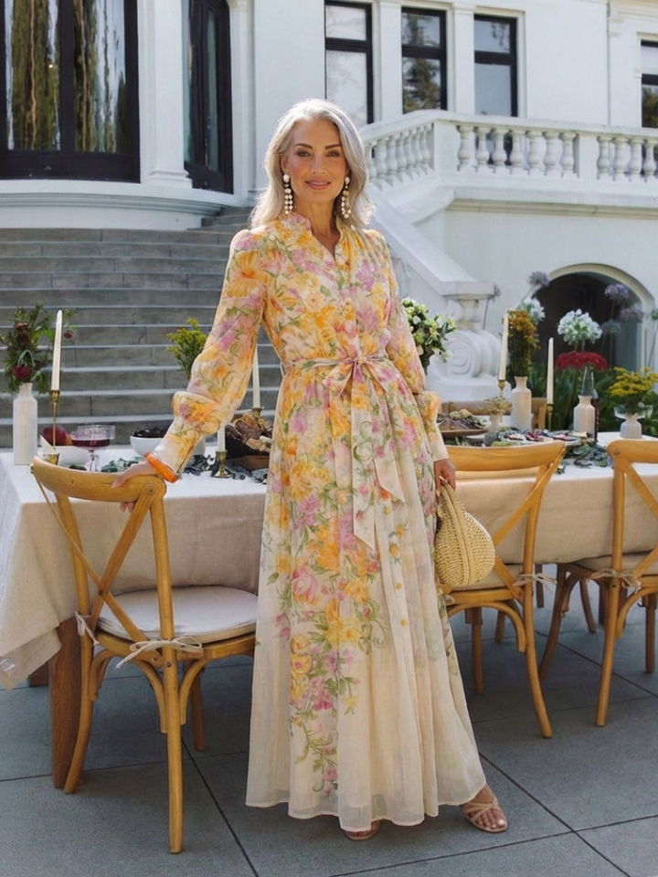 Adelheid | Damen Blumen Maxikleid mit Langarm - Floral - Image 8
