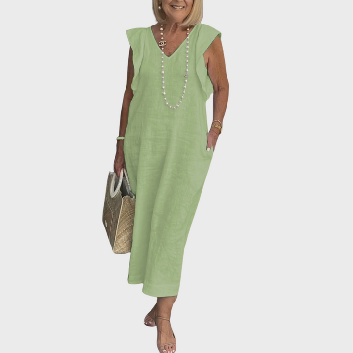 Adelina | Damen Ärmellos V-Ausschnitt Maxi Kleid - White - Image 10