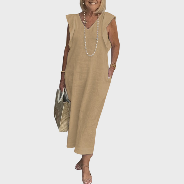 Adelina | Damen Ärmellos V-Ausschnitt Maxi Kleid - White - Image 11