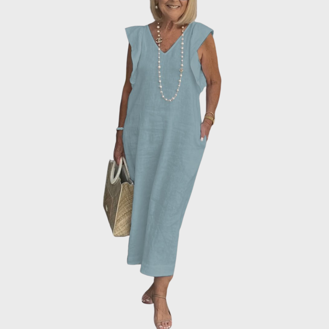 Adelina | Damen Ärmellos V-Ausschnitt Maxi Kleid - White - Image 12
