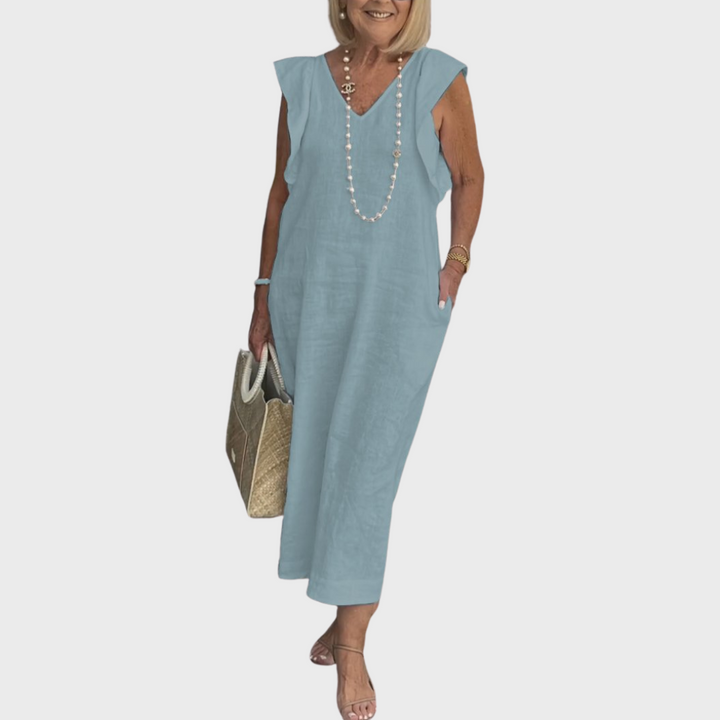 Adelina | Damen Ärmellos V-Ausschnitt Maxi Kleid - White - Image 12