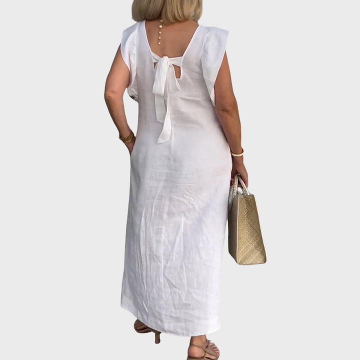Adelina | Damen Ärmellos V-Ausschnitt Maxi Kleid - White - Image 3