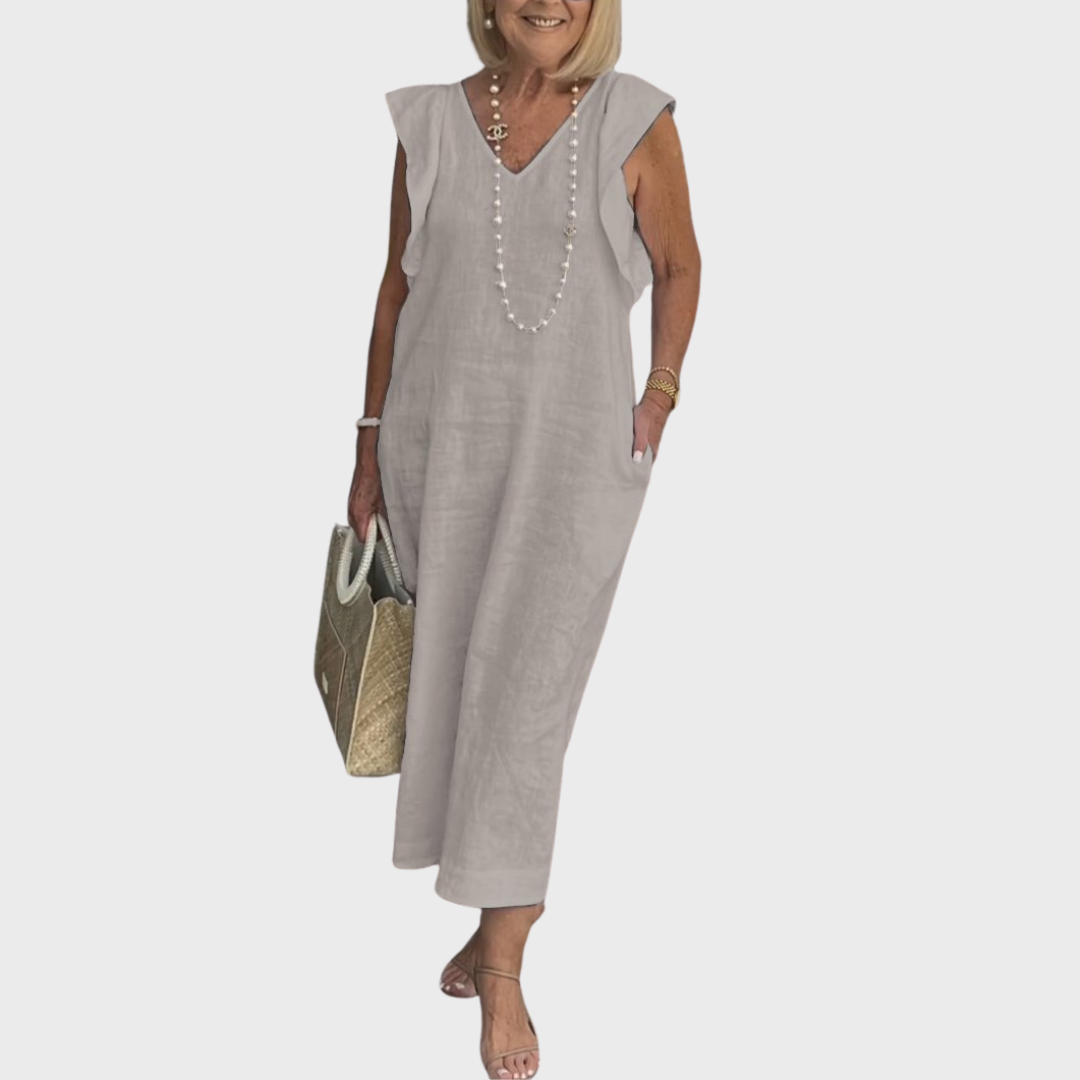 Adelina | Damen Ärmellos V-Ausschnitt Maxi Kleid - White - Image 9