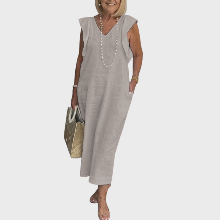 Adelina | Damen Ärmellos V-Ausschnitt Maxi Kleid - White - Image 9