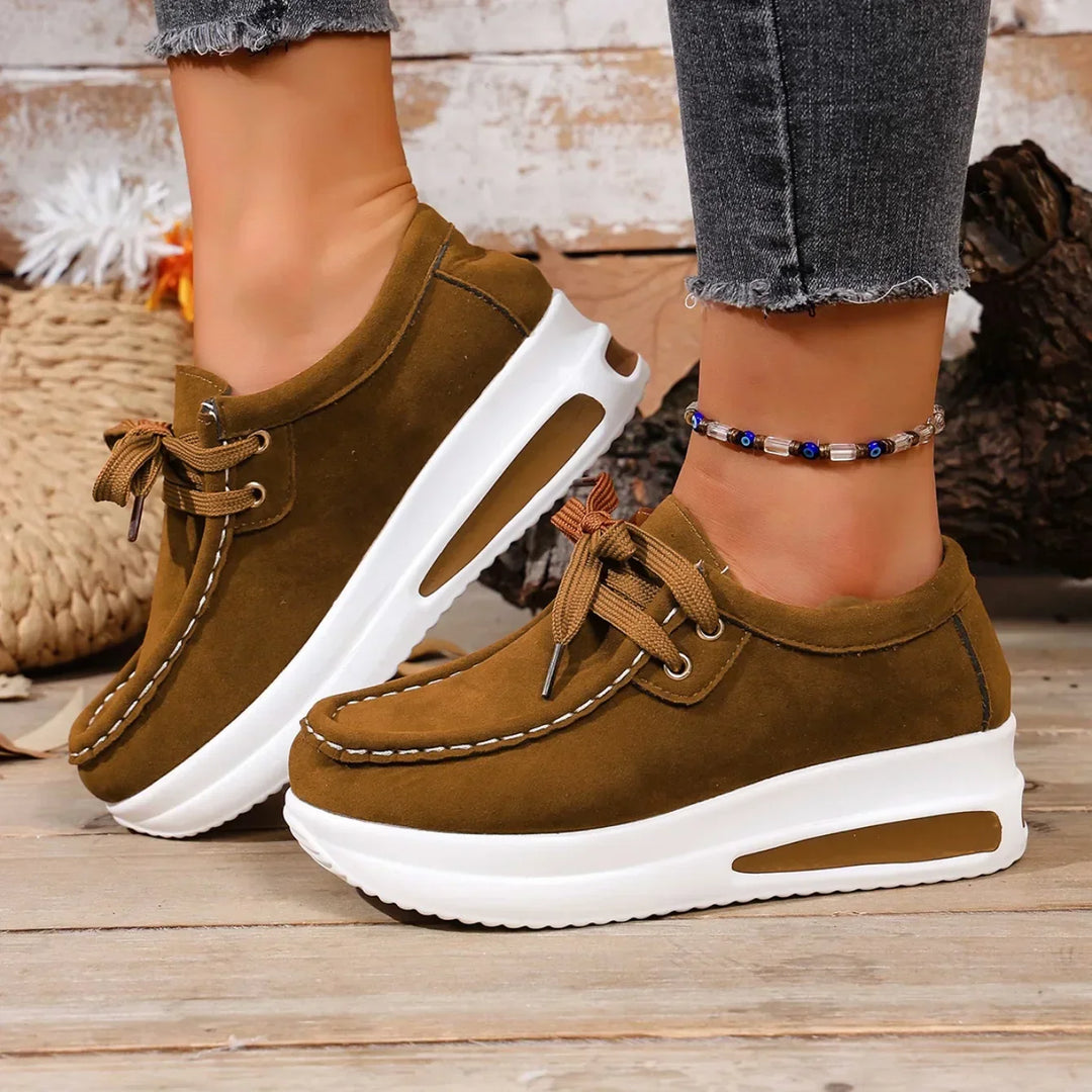 Adeline | Damen Khaki Plateau Schnürsneaker - Khaki - Image 1