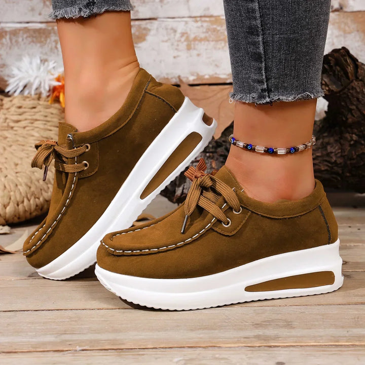 Adeline | Damen Khaki Plateau Schnürsneaker - Khaki - Image 1