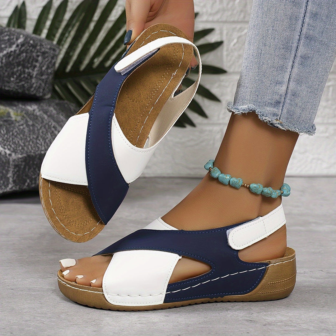 Luva | Damen Keilsandalen Zweifarbig Klettverschluss Sommer Flach