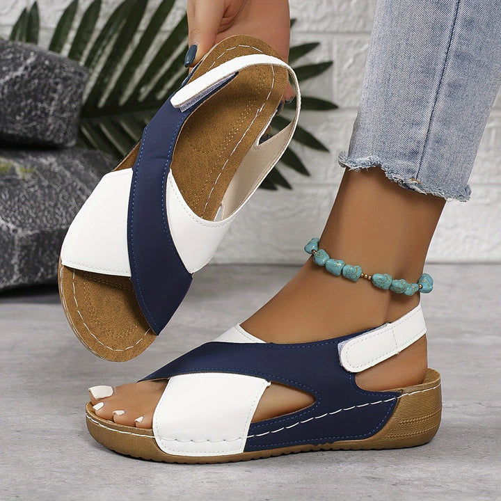 Luva | Damen Keilsandalen Zweifarbig Klettverschluss Sommer Flach