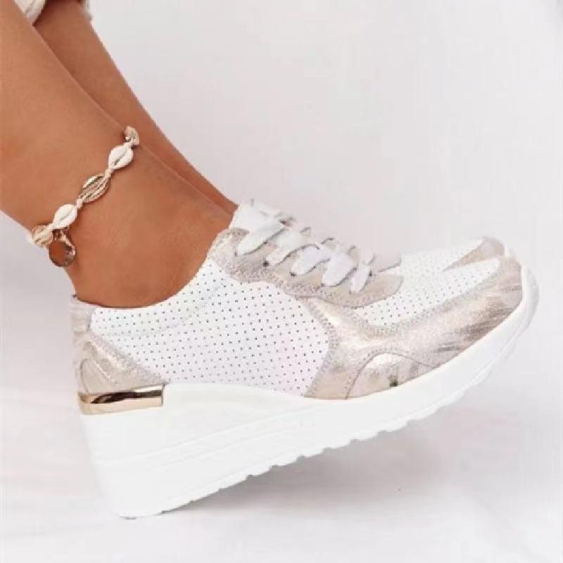 Gina | Damen Keilsneaker Plateau Schnürschuhe Metallic Freizeitschuhe
