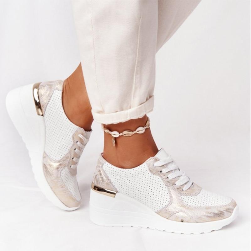 Gina | Damen Keilsneaker Plateau Schnürschuhe Metallic Freizeitschuhe