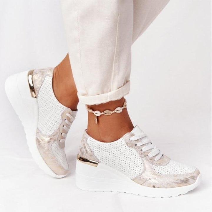 Gina | Damen Keilsneaker Plateau Schnürschuhe Metallic Freizeitschuhe