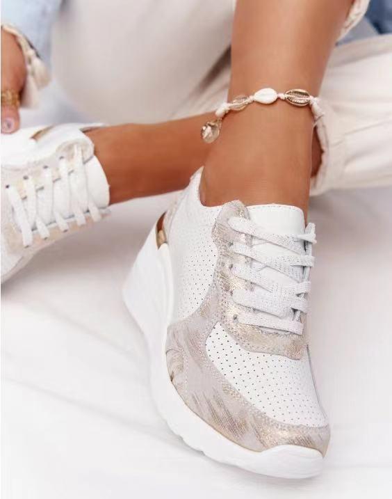 Gina | Damen Keilsneaker Plateau Schnürschuhe Metallic Freizeitschuhe