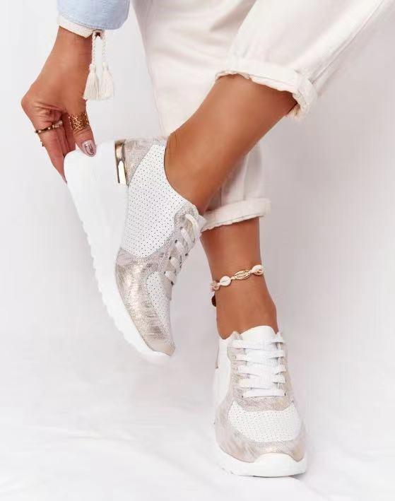Gina | Damen Keilsneaker Plateau Schnürschuhe Metallic Freizeitschuhe