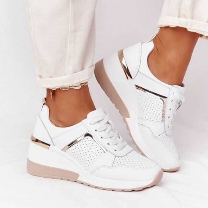 Gina | Damen Keilsneaker Plateau Schnürschuhe Metallic Freizeitschuhe