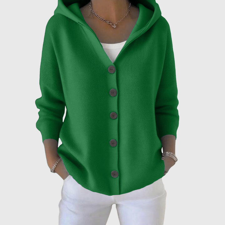 Albina | Damen Strickjacke mit Kapuze Geknöpft - Cream - Image 10