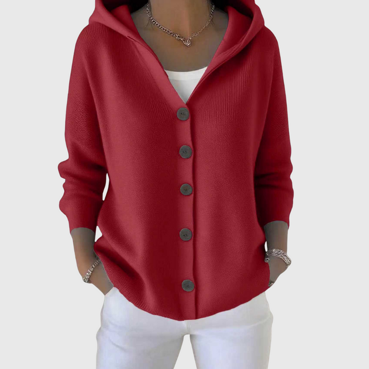 Albina | Damen Strickjacke mit Kapuze Geknöpft - Cream - Image 12