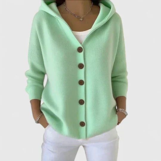 Albina | Damen Strickjacke mit Kapuze Geknöpft - Cream - Image 2