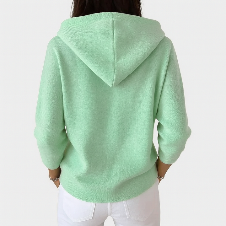 Albina | Damen Strickjacke mit Kapuze Geknöpft - Cream - Image 3