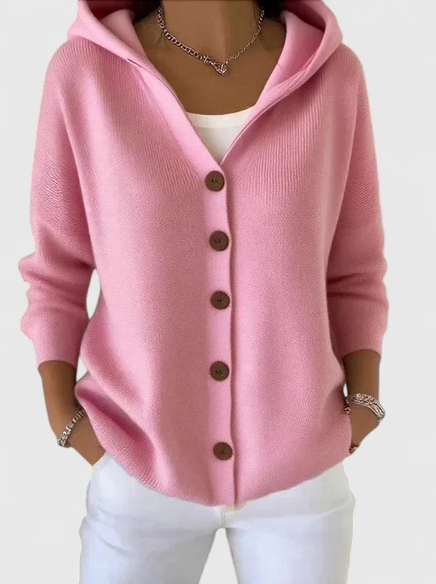 Albina | Damen Strickjacke mit Kapuze Geknöpft - Cream - Image 4