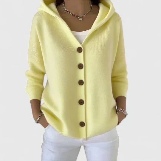Albina | Damen Strickjacke mit Kapuze Geknöpft - Cream - Image 5