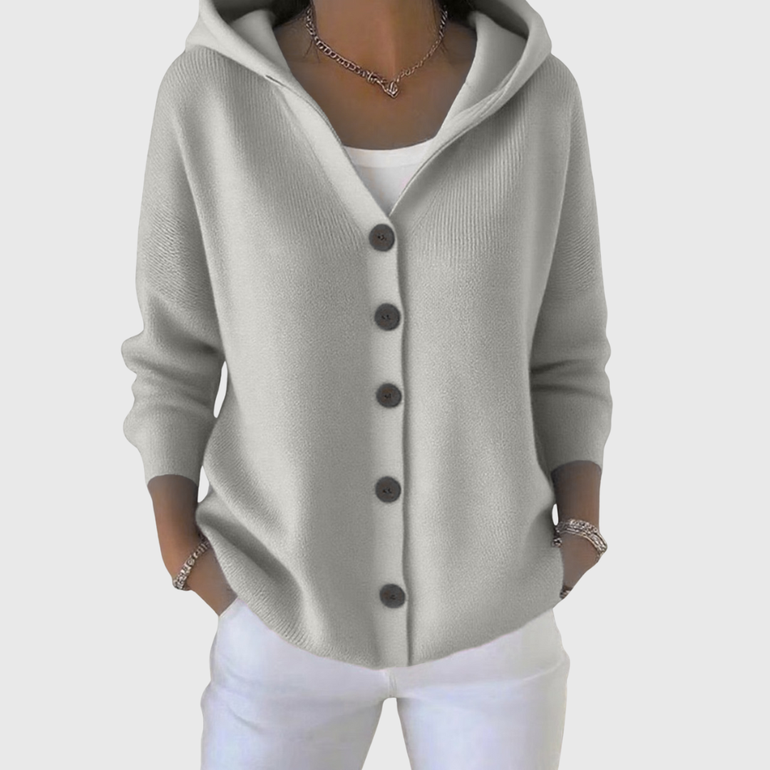 Albina | Damen Strickjacke mit Kapuze Geknöpft - Cream - Image 6