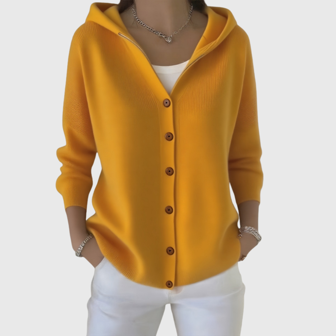 Albina | Damen Strickjacke mit Kapuze Geknöpft - Cream - Image 7