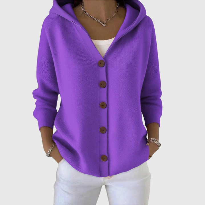 Albina | Damen Strickjacke mit Kapuze Geknöpft - Cream - Image 8