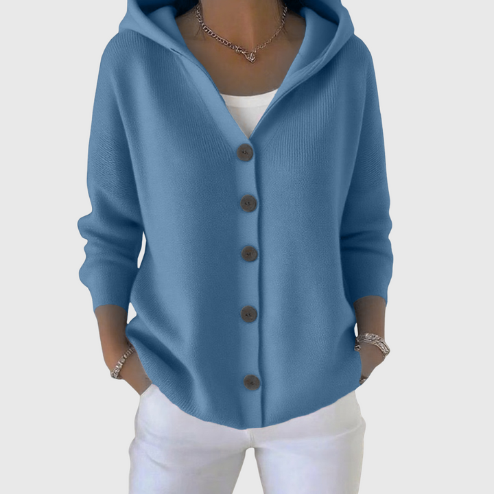 Albina | Damen Strickjacke mit Kapuze Geknöpft - Cream - Image 9