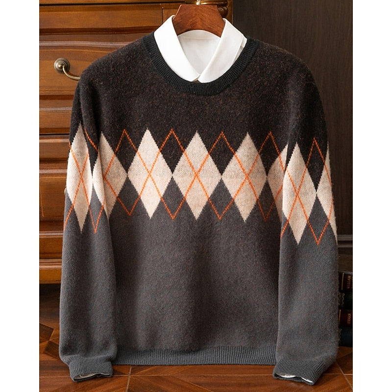 Aldbert | Herren Strickpullover Rautenmuster Rundhals - Dark Grey - Image 1