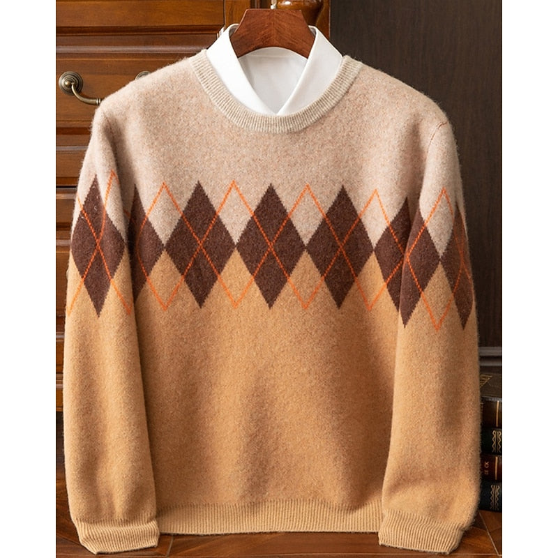 Aldbert | Herren Strickpullover Rautenmuster Rundhals - Dark Grey - Image 2