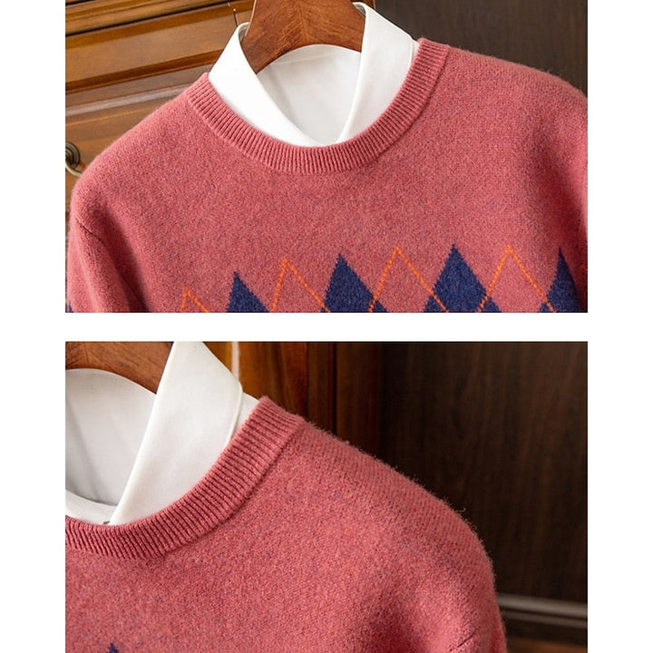 Aldbert | Herren Strickpullover Rautenmuster Rundhals - Dark Grey - Image 4