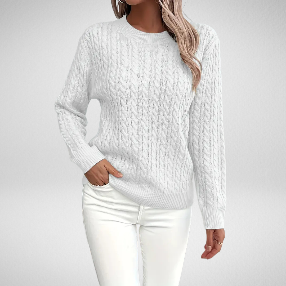 Aldine | Damen Zopfmuster Strickpullover Weiß - White - Image 1