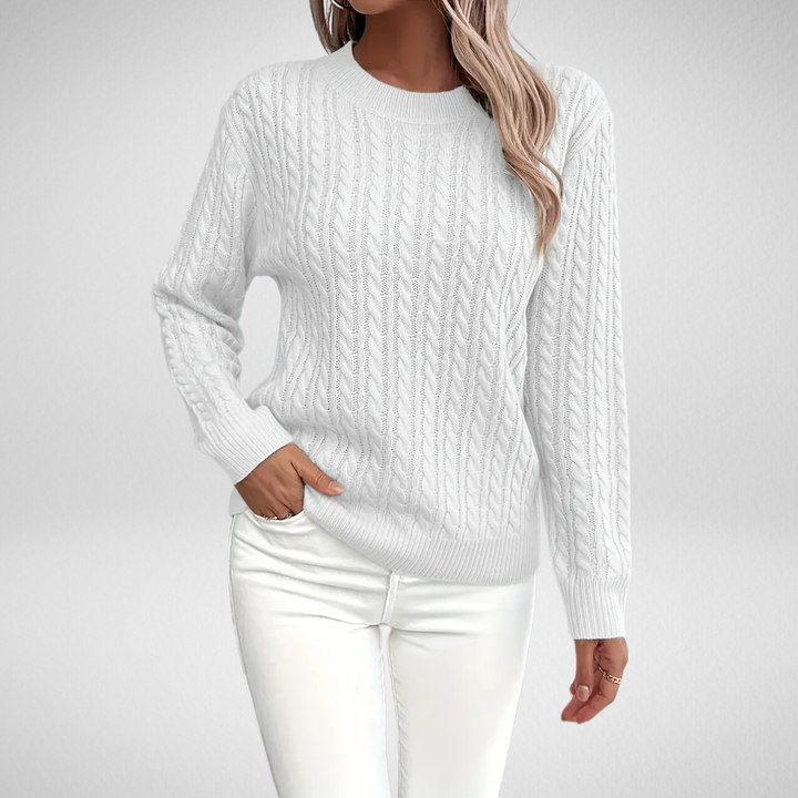 Aldine | Damen Zopfmuster Strickpullover Weiß - White - Image 1