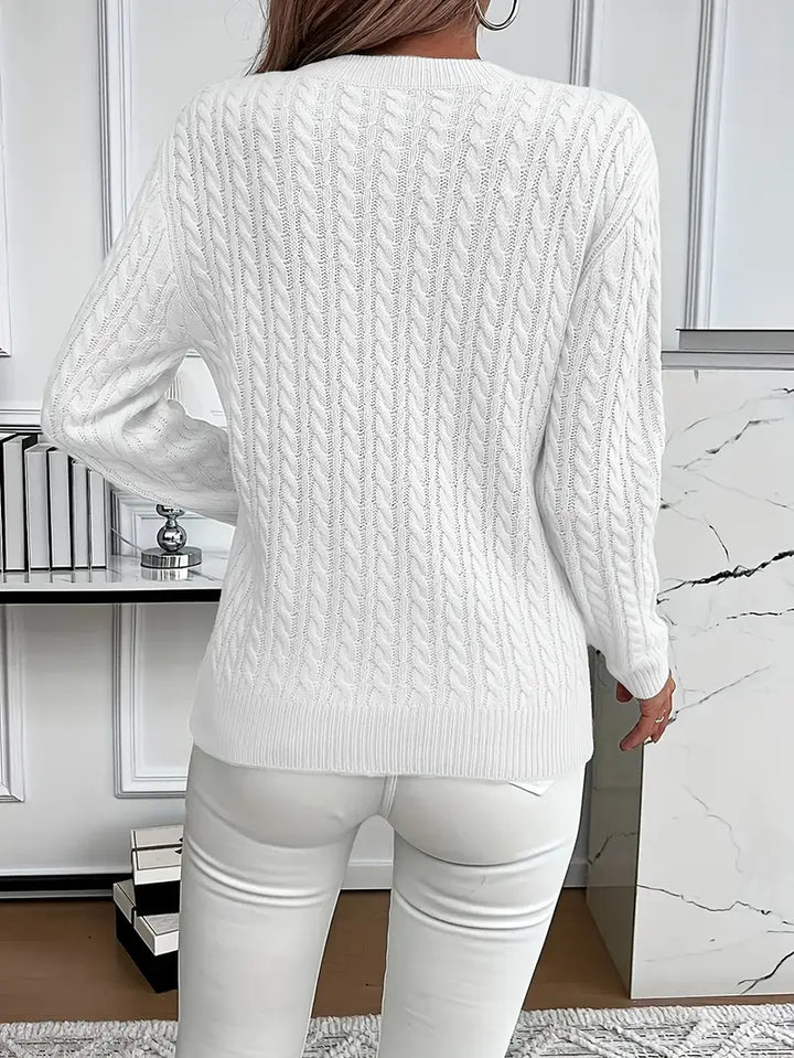 Aldine | Damen Zopfmuster Strickpullover Weiß - White - Image 11