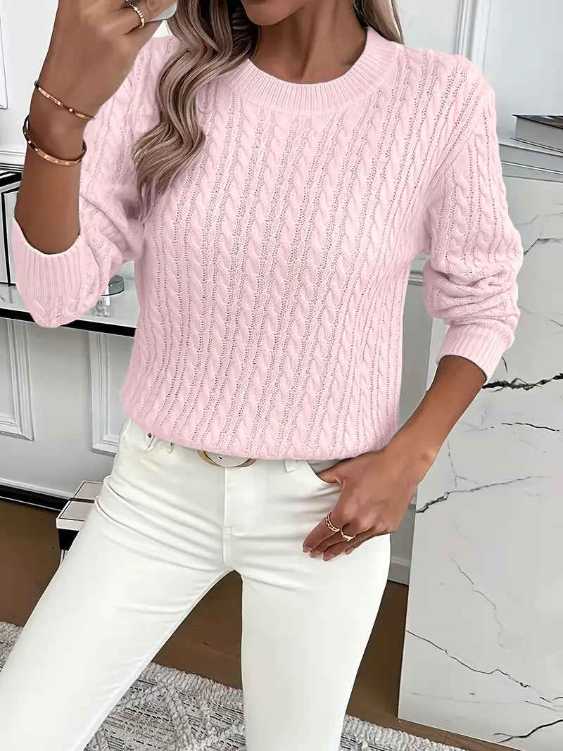 Aldine | Damen Zopfmuster Strickpullover Weiß - White - Image 12