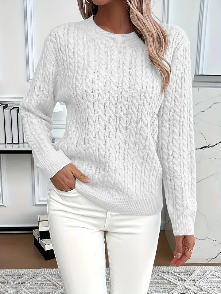 Aldine | Damen Zopfmuster Strickpullover Weiß - White - Image 2