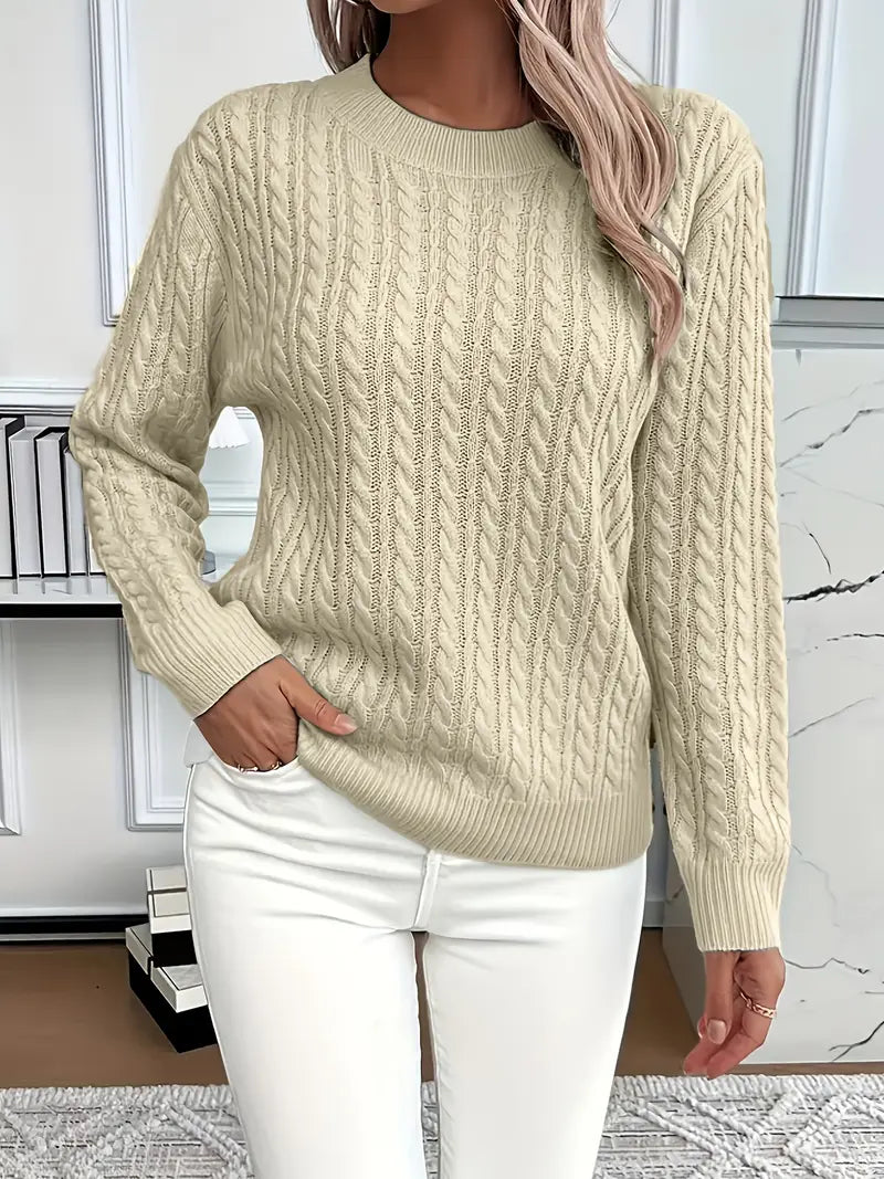 Aldine | Damen Zopfmuster Strickpullover Weiß - White - Image 9