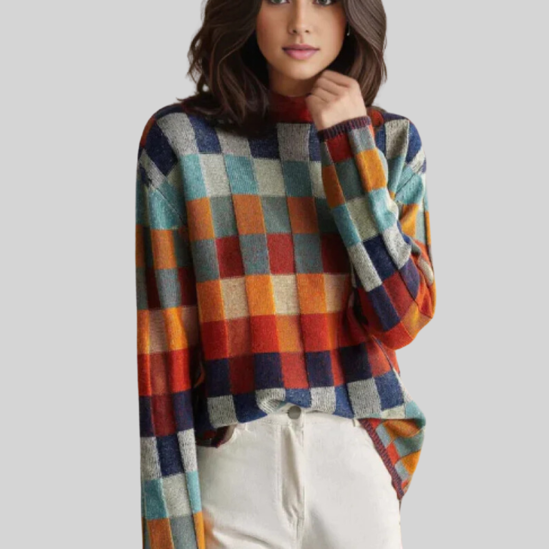 Aldona | Damen Bunter Strickpullover mit Rollkragen - Image 1