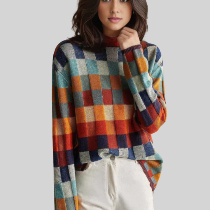 Aldona | Damen Bunter Strickpullover mit Rollkragen - Image 1