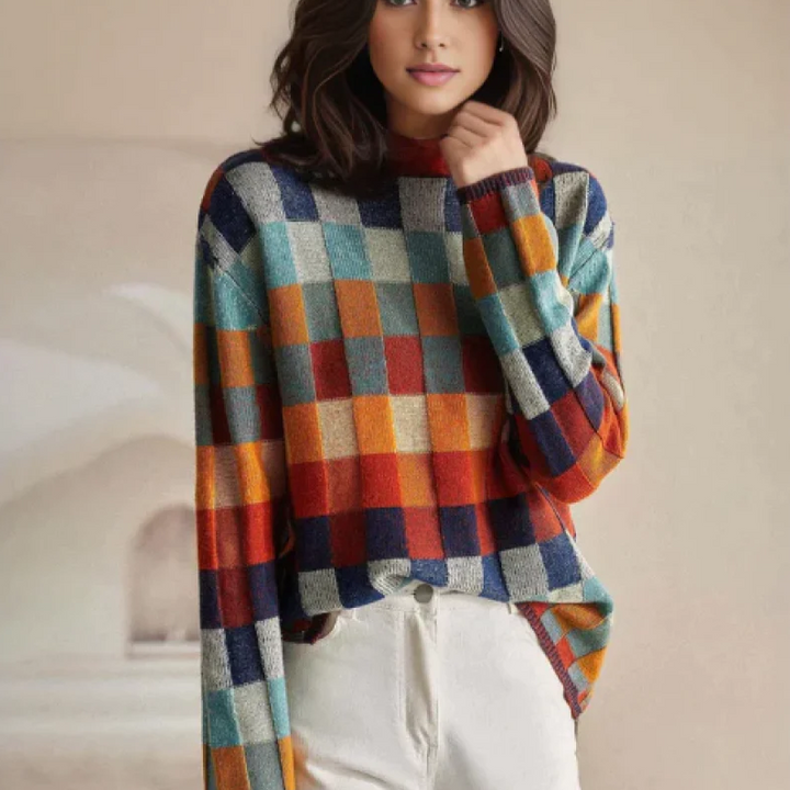 Aldona | Damen Bunter Strickpullover mit Rollkragen - Image 2