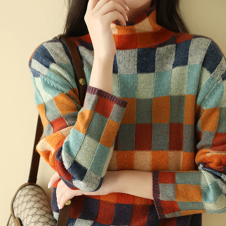 Aldona | Damen Bunter Strickpullover mit Rollkragen - Image 3